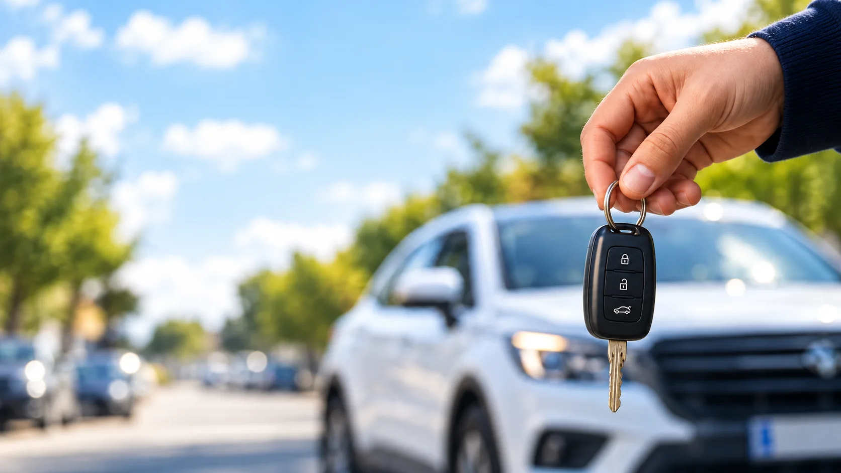 Agent MaCessionAuto.fr reçu en rendez-vous par une cliente devant son véhicule